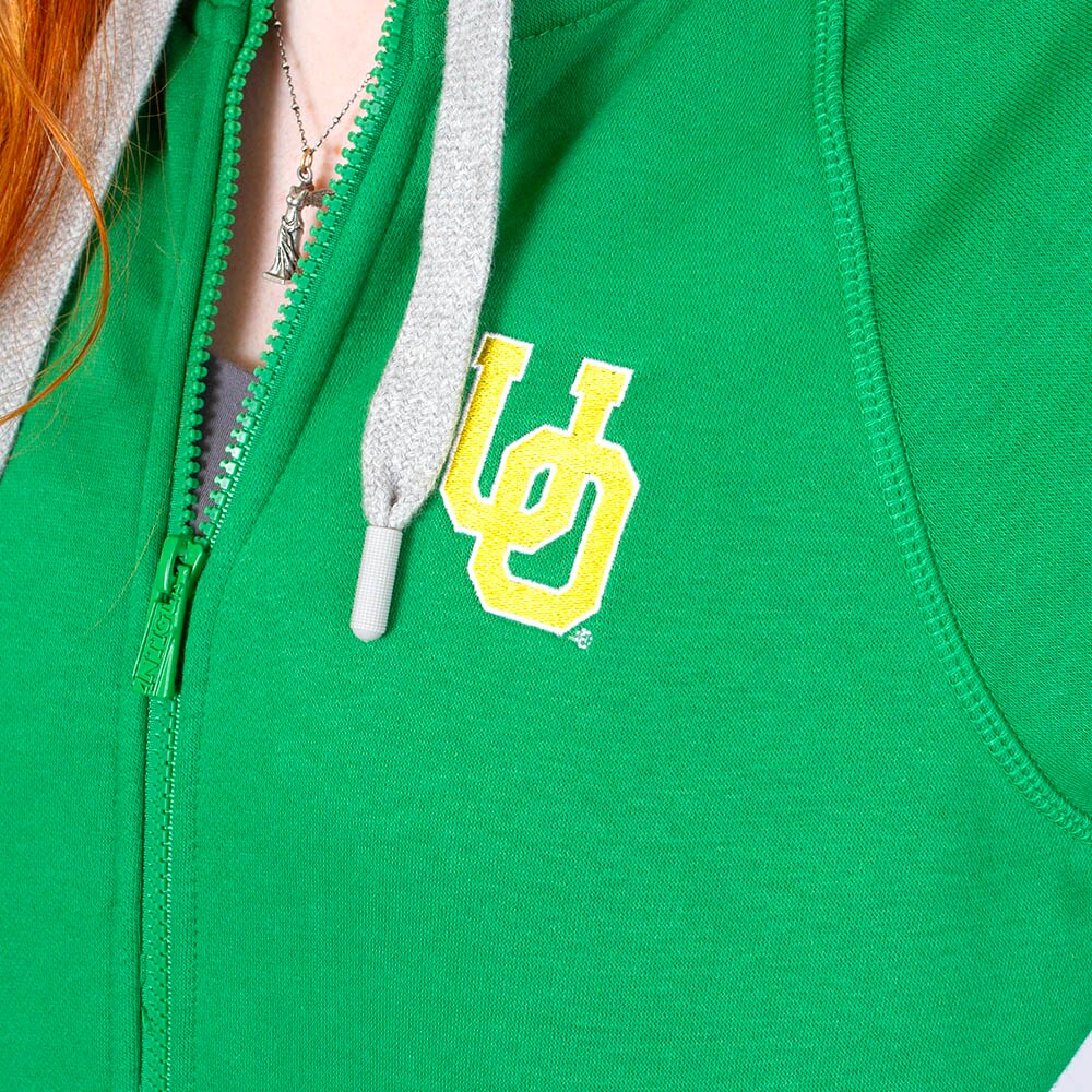 Interlocking UO, Antigua, Green, Hoodie, Cotton Blend, Women, Full Zip, Sweatshirt, 953922